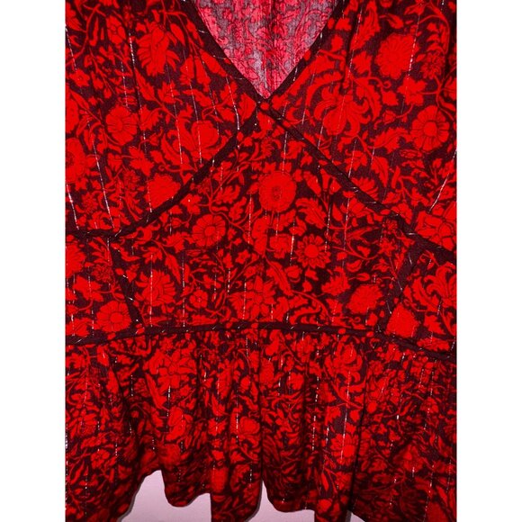 Floral Print Boho Blouse Plus Size XXL Red Black Western Boho Sexy Peplum Top - Picture 3 of 8